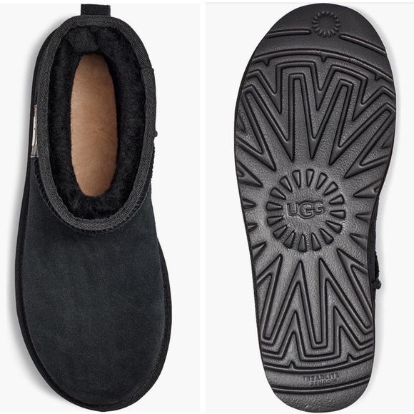 UGG Womens Classic Boots Mini Side Logo Bootie Black Ankle Black Suede 6 - Picture 5 of 11